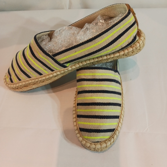 Tory Burch Espadrille Multicolor Striped Canvas Flats Size 10 Yellow Navy Cream - Picture 4 of 8